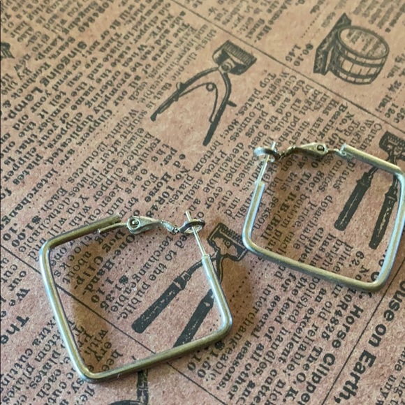 Earrings; Silver; Square; Hoop; Pierced; Earrings - Picture 2 of 6